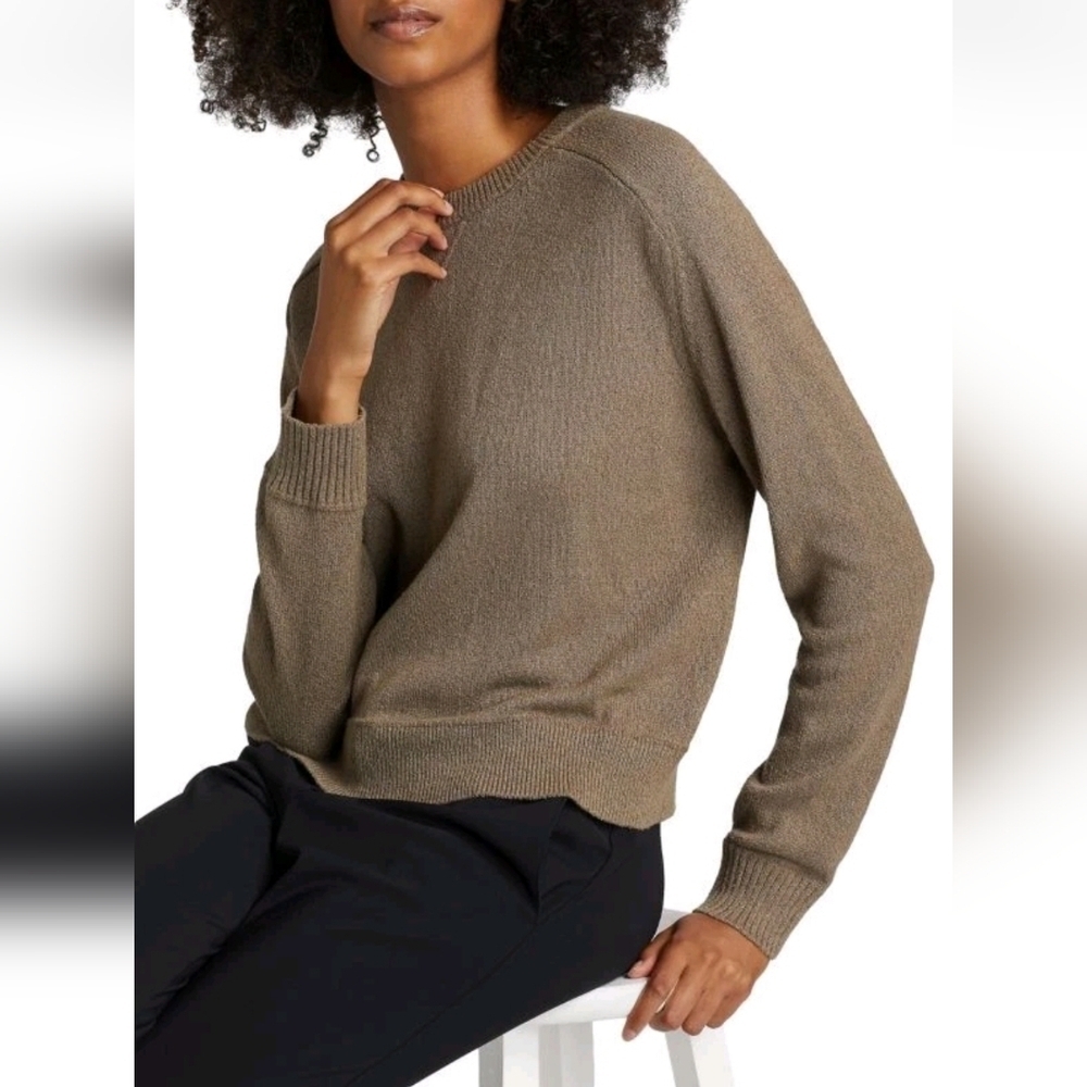 NWT Theory Womens Waverly Boucle Cropped Crewneck Sweater In Cinder Size L - Picture 3 of 12
